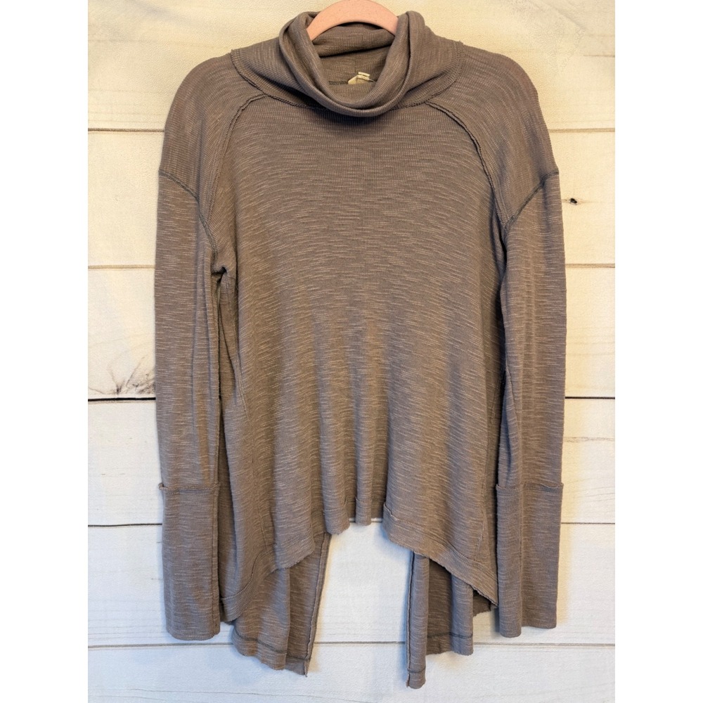 Free People We The Free Cowl Neck Slub Knit Split Back Top Mauve Taupe XS P